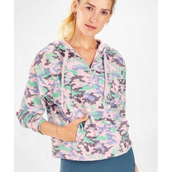 Fabletics Washed Real Teal Camo Hallie Cinchable Half-Zip Hoodie Medium - Picture 8 of 8